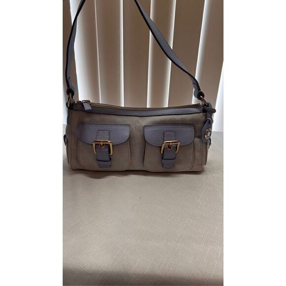 Dooney & Bourke Womens Leather Double Front Pockets Light Blue Shoulder Handbag - Picture 3 of 12